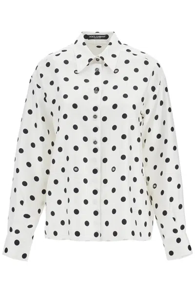 Dolce & Gabbana Polka Dot Silk Shirt With Elegant Button Closure And Stylish Tie Detail In White