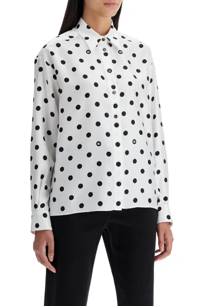 Dolce & Gabbana Polka Dot Silk Shirt With Elegant Button Closure And Stylish Tie Detail In White