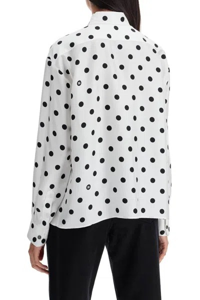 Dolce & Gabbana Polka Dot Silk Shirt With Elegant Button Closure And Stylish Tie Detail In White