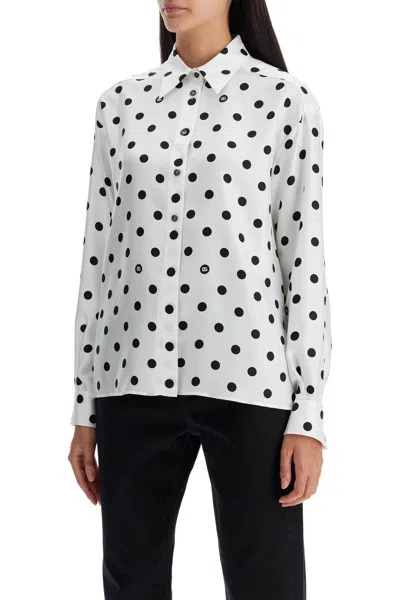 Shop Dolce & Gabbana Women's Silk Polka Dot Print Blouse In White