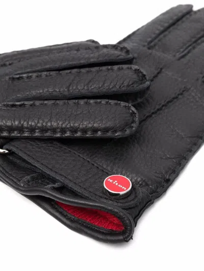 Kiton Men Leather Gloves In Black