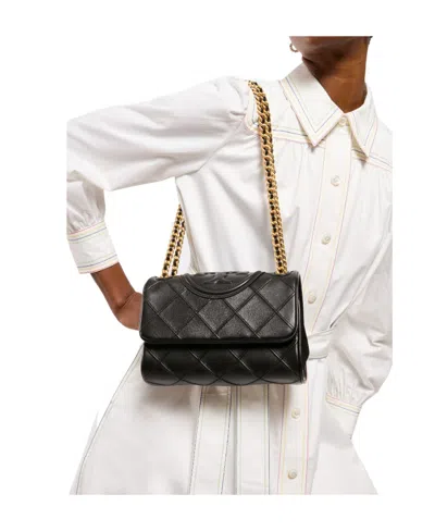 Tory Burch Soft Leather Shoulder Bag With Chain-link Strap In Black