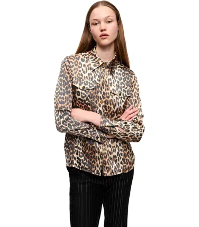 Ganni Leopard Print Canvas Overshirt