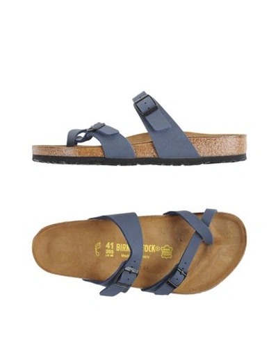 Birkenstock Dark Blue Nappa Leather Double Bands Sandal With Buckles Closure In Slate Blue