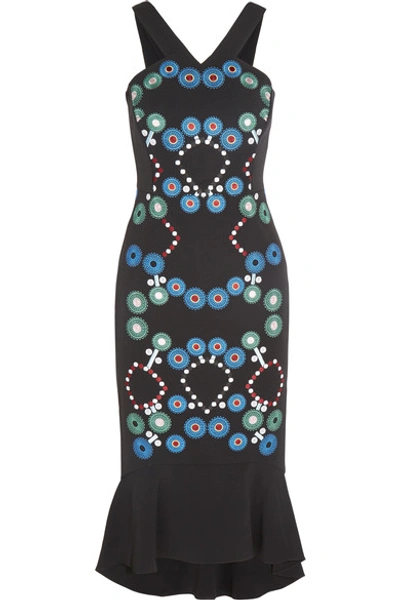 Shop Peter Pilotto Embroidered Stretch-cady Midi Dress