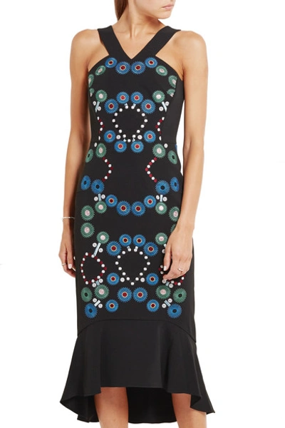 Shop Peter Pilotto Embroidered Stretch-cady Midi Dress