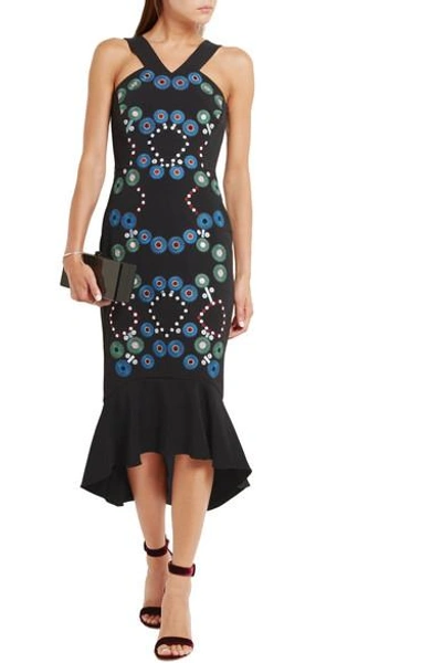 Shop Peter Pilotto Embroidered Stretch-cady Midi Dress