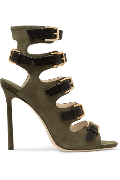 Jimmy Choo 'trick 85' Contrast Leather Strap Caged Suede Sandals
