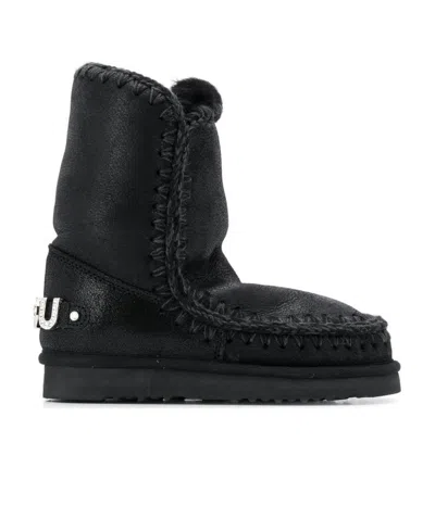 Mou Eskimo 24 Low Heels Ankle Boots In Black Leather In Black