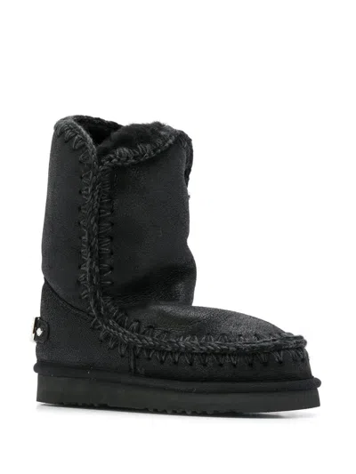 Mou Eskimo 24 Low Heels Ankle Boots In Black Leather In Black