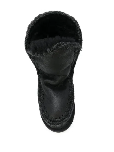 Mou Eskimo 24 Low Heels Ankle Boots In Black Leather In Black