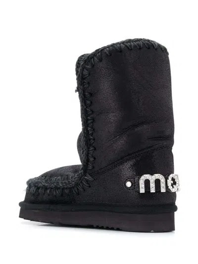 Mou Eskimo 24 Low Heels Ankle Boots In Black Leather In Black