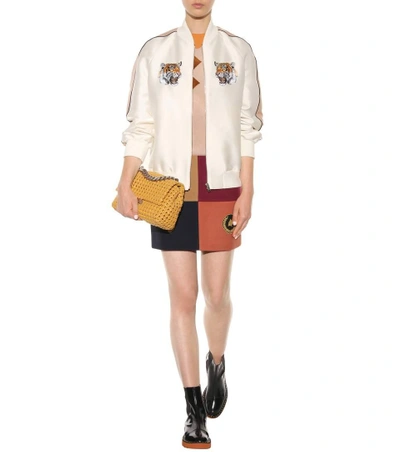 Shop Stella Mccartney Embellished Wool-blend Miniskirt In Brown