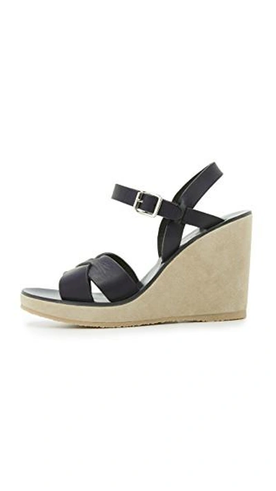 Shop Apc Juliette Wedge Sandals In Dark Navy