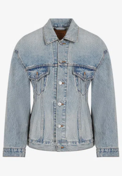 Balenciaga Light Blue Denim Hourglass Jacket In Blue