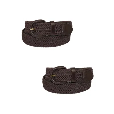 Ctm Men's Elastic Braided Belt With Covered Buckle (pack Of 2) In Brown