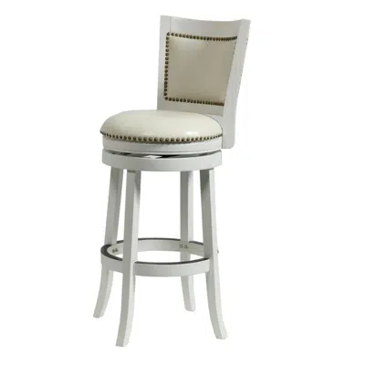 FURNIZZEME NAILHEAD TRIM ROUND LEATHERETTE BARSTOOL WITH FLARED LEGS, WHITE 