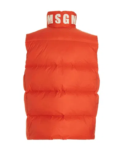 Msgm Logo Embroidered High Collar Padded Jackets In Red