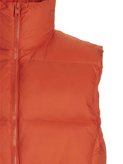 Msgm Logo Embroidered High Collar Padded Jackets In Red