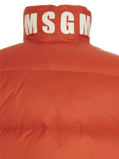 Msgm Logo Embroidered High Collar Padded Jackets In Red