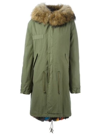 Mr & Mrs Italy 'army' Raccoon Fur Hooded Parka In Green