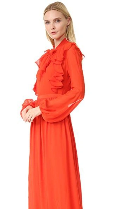 Shop Giambattista Valli Long Sleeve Ruffle Gown In Persimmon