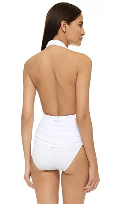 Shop Norma Kamali High Leg Halter Mio Swimsuit In White