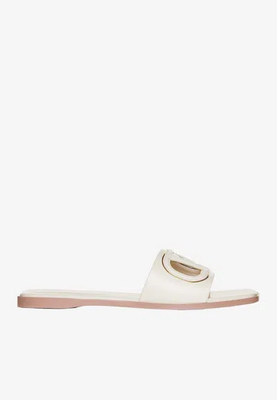 Valentino Vlogo Signature Flat Leather Sandals In White