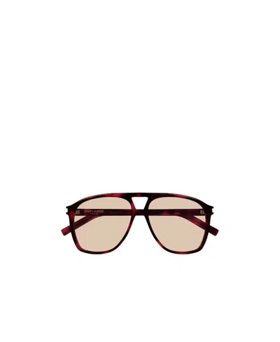 Saint Laurent Tortoiseshell Sl 596 Dune Rectangular Sunglasses In Brown