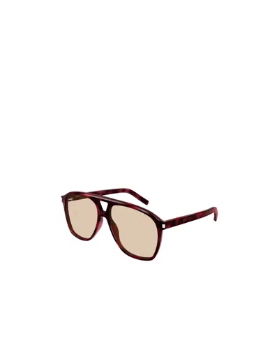 Saint Laurent Tortoiseshell Sl 596 Dune Rectangular Sunglasses In Brown
