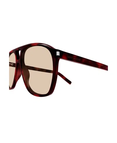 Saint Laurent Tortoiseshell Sl 596 Dune Rectangular Sunglasses In Brown