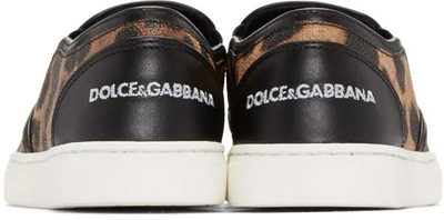 Shop Dolce & Gabbana Black & Tan Leopard Print Slip-on Sneakers