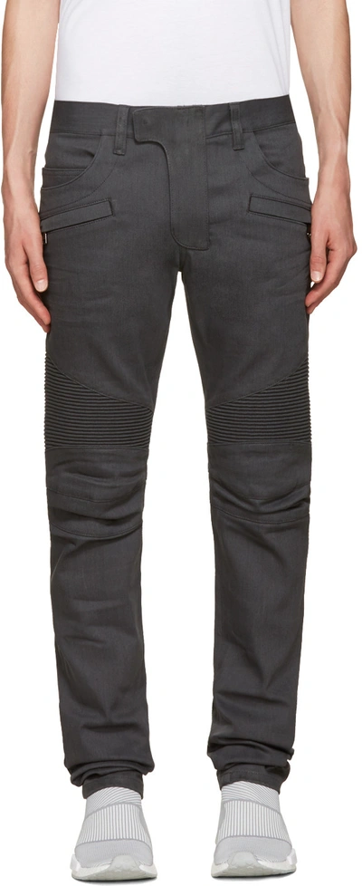 Balmain Black Waxed Biker Jeans In Grey | ModeSens