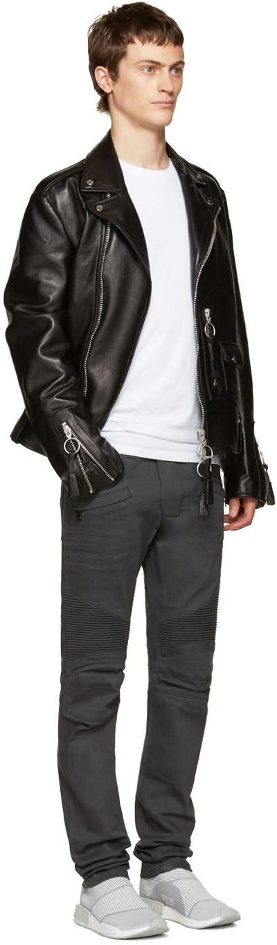 Shop Balmain Grey Biker Jeans