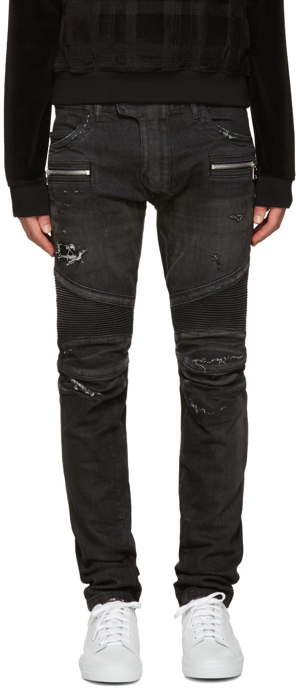 balmain black ripped jeans