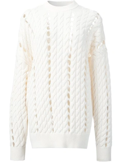 Alexander Wang Woman Open Cable-knit Cotton Sweater Ecru In Bone