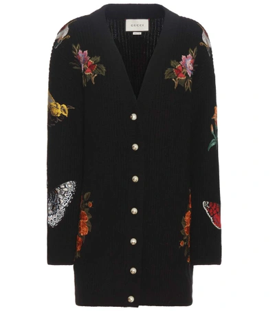 Shop Gucci Wool Cardigan With Appliqué In Llack