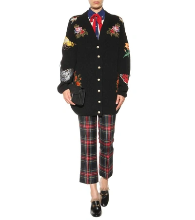 Shop Gucci Wool Cardigan With Appliqué In Llack