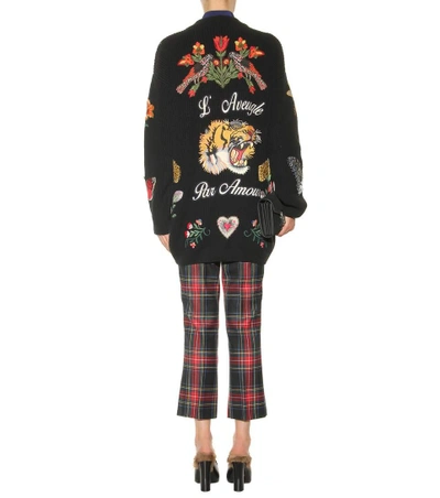 Shop Gucci Wool Cardigan With Appliqué In Llack