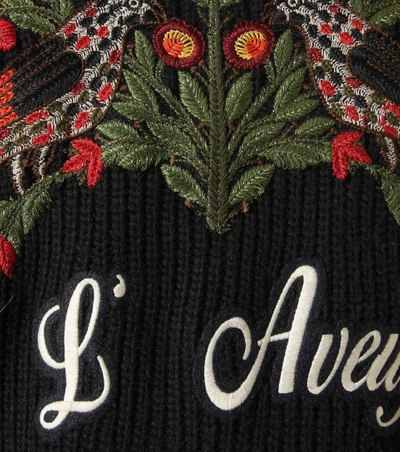 Shop Gucci Wool Cardigan With Appliqué In Llack