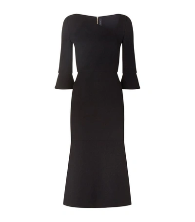 Roland Mouret Asymmetrical Neck Double Wool Crepe Dress In Black