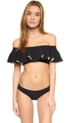 Lisa Marie Fernandez Mira Flounce Off-the-shoulder Bonded Bikini In Black/white