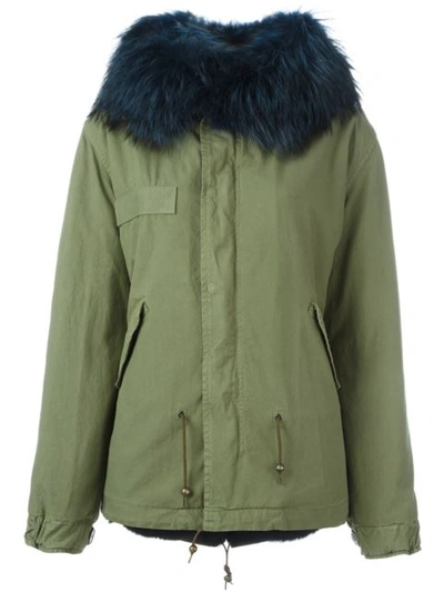 Shop Mr & Mrs Italy Fur Trim Midi Parka In Green