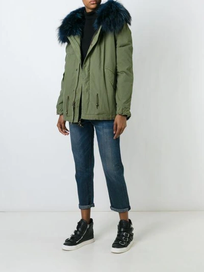 Shop Mr & Mrs Italy Fur Trim Midi Parka In Green