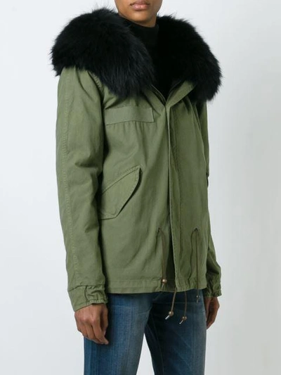 Shop Mr & Mrs Italy Rabbit And Raccoon Fur Lined Jacket In Green