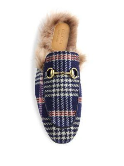Shop Gucci Princetown Fur-lined Slippers In Multi Blue