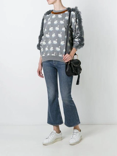 Shop Stella Mccartney Duck Print Fringed Sweatshirt - Grey