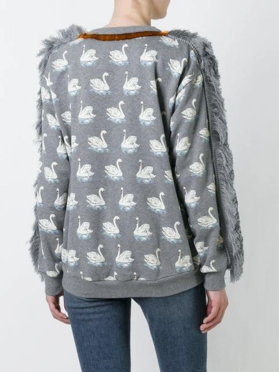 Shop Stella Mccartney Duck Print Fringed Sweatshirt - Grey