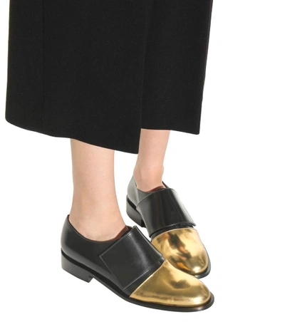 Shop Marni Metallic Leather And Leather Monk Shoes In Black