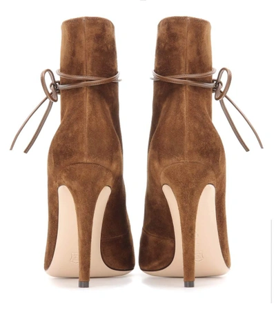 Shop Gianvito Rossi Empire Lace-up Suede Ankle Boots In Brown